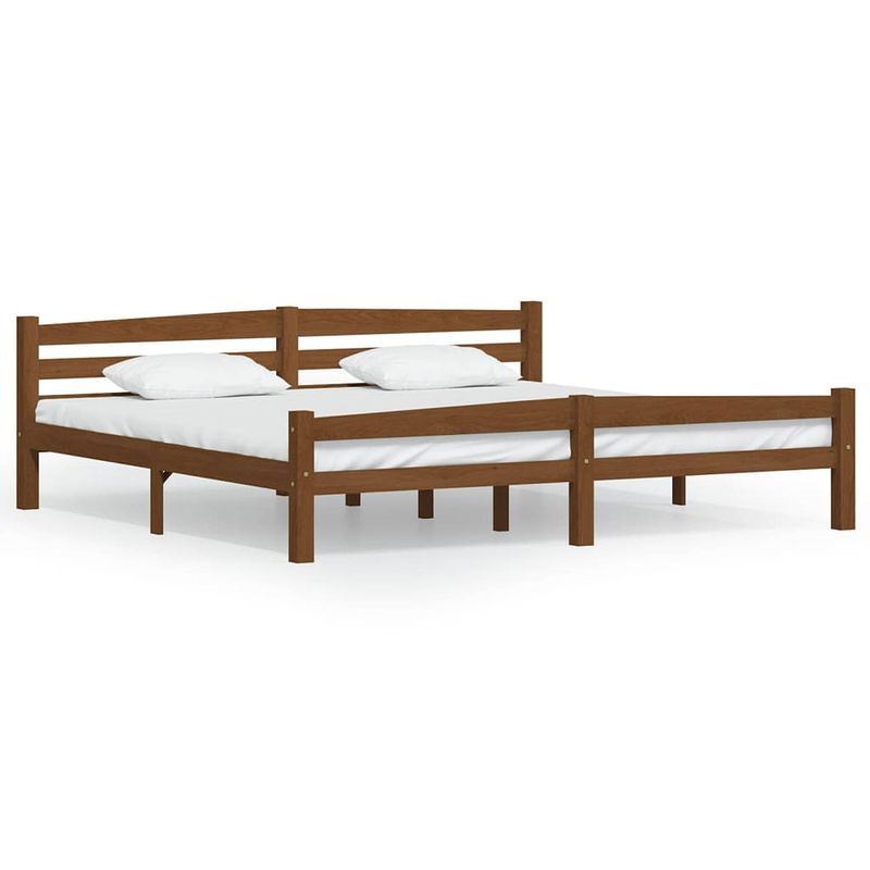 Foto van The living store bedframe - grenenhout - honingbruin - 206x206x66 cm - matras niet inbegrepen