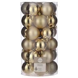 Foto van 30x kunststof kerstballen goud 6 cm - kerstbal
