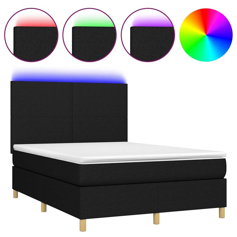 Foto van The living store boxspring - led verlichting - pocketvering matras - huidvriendelijk topmatras - 140x190 cm - zwart