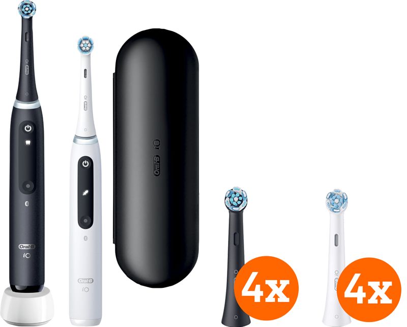 Foto van Oral-b io 5n zwart en wit duo pack + io ultimate clean opzetborstels (8 stuks)