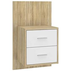 Foto van The living store wandnachtkastje - naam - wit - sonoma eiken - afmetingen- 48.5 x 32.5 x 80 cm - multifunctioneel en