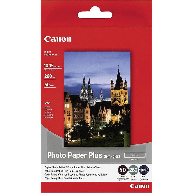 Foto van Canon photo paper plus semi-gloss sg-201 1686b015 fotopapier 10 x 15 cm 260 g/m² 50 vellen zijdeglans