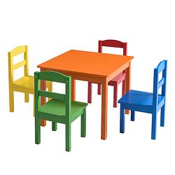 Foto van Kindertafel met stoeltjes van hout - 1 tafel en 4 stoelen