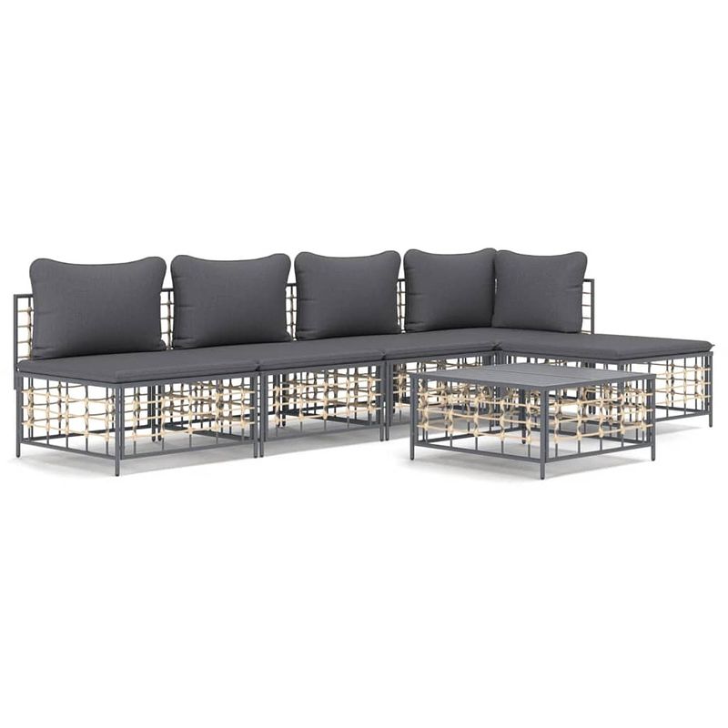 Foto van Vidaxl 6-delige loungeset met kussens poly rattan antracietkleurig