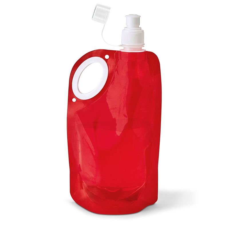 Foto van Waterfles/drinkfles opvouwbaar - rood - kunststof - 770 ml - schroefdop - waterzak - drinkflessen