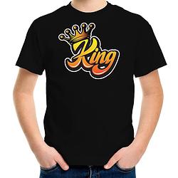 Foto van Koningsdag shirt zwart voor kinderen/ jongens - king met kroon xs (110-116) - feestshirts