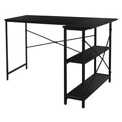 Foto van L-vormig bureau aan beide zijden monteerbaar 120x89x75 cm carbon met legplank ml design