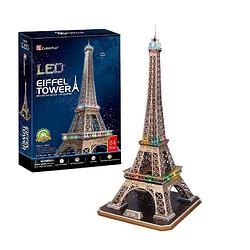 Foto van 3d-puzzel van de eifeltoren met led-verlichting