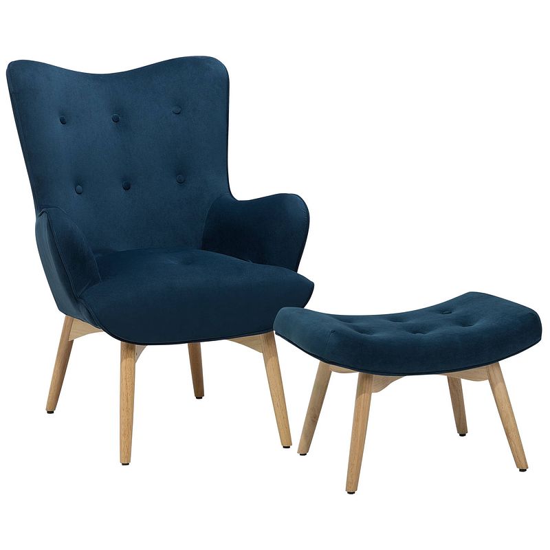 Foto van Beliani vejle - fauteuil met hocker-blauw-fluweel