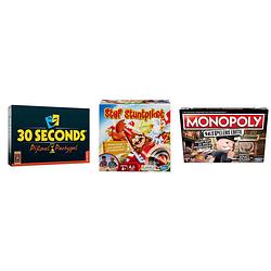 Foto van Spellenbundel - bordspellen - 3 stuks - 30 seconds & monopoly valsspelerseditie & stef stuntpiloot