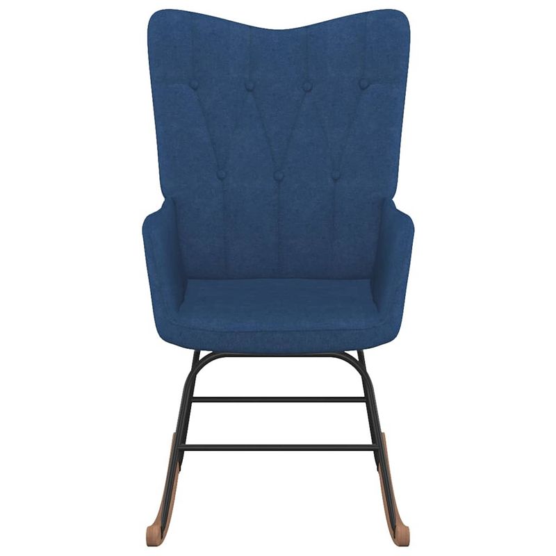 Foto van The living store schommelfauteuil - blauw - 61 x 78 x 98 cm - stof/rubberwood/staal