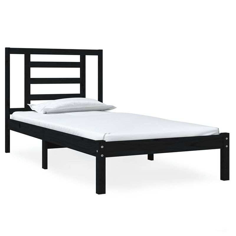 Foto van The living store bedframe - zwart - 195.5 x 80.5 x 31 cm - massief grenenhout