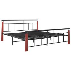 Foto van The living store metalen bedframe - massief eikenhout - zwart - 206 x 193 x 86 cm - geschikt voor 180 x 200 cm matras