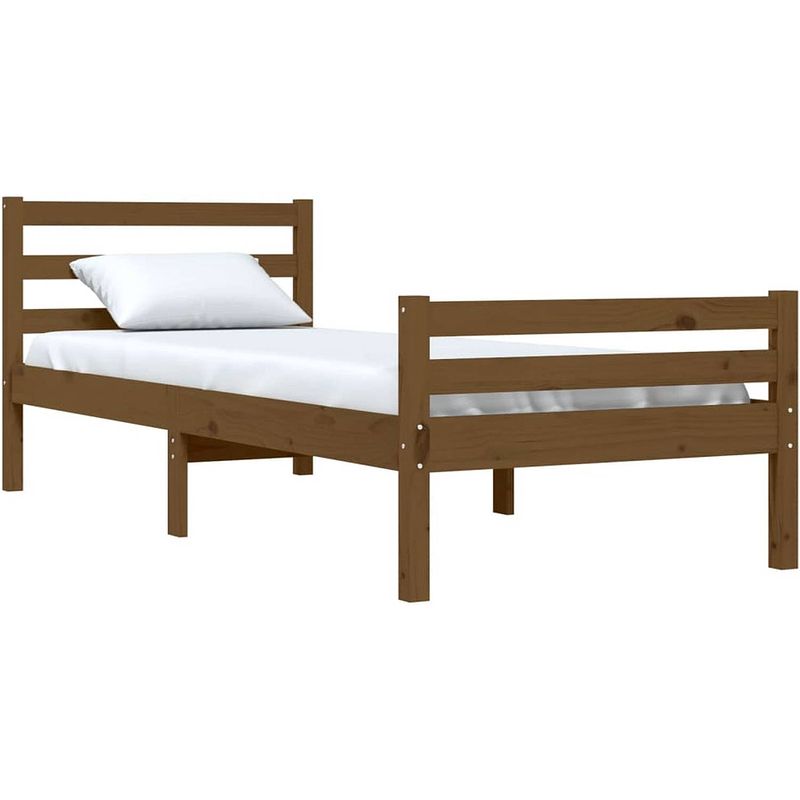 Foto van The living store houten bedframe - eenpersoonsbed - 195.5 x 95.5 x 69.5 cm - honingbruin massief grenenhout