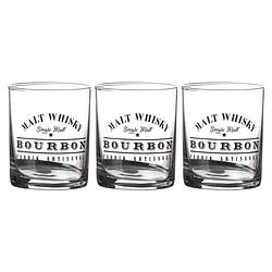 Foto van Urban living whiskey/water/drinkglazen comptoir - gedecoreerd glas - 3x stuks - 280 ml - whiskeyglazen