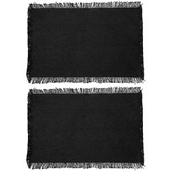 Foto van Secret de gourmet placemats kenya - 6x - zwart - 45 x 30 cm - katoen - met franjes - placemats