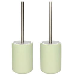 Foto van Set van 2x stuks wc-borstel/toiletborstel inclusief houder licht groen 38 cm van steen - toiletborstels
