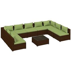 Foto van Vidaxl 10-delige loungeset met kussens poly rattan bruin