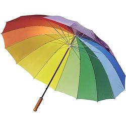Foto van Regenboog paraplu met houten handvat 130 cm - paraplu's