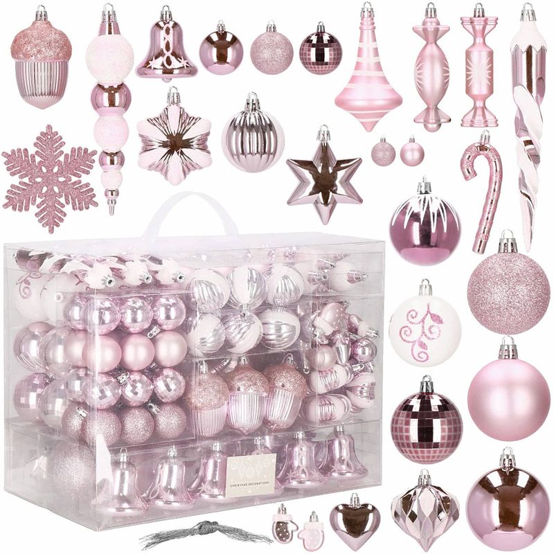 Foto van Kerstballen 153 stuks roze/wit