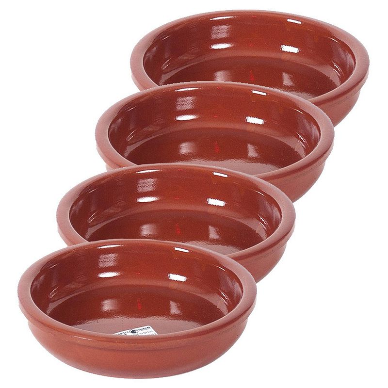 Foto van 4x terracotta tapas bakjes/schaaltjes 16 cm - snack en tapasschalen