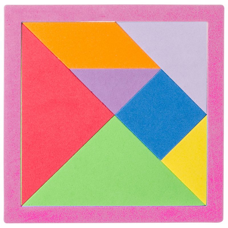 Foto van Lg-imports vormenpuzzel tangram foam 15,5 cm roze 9-delig