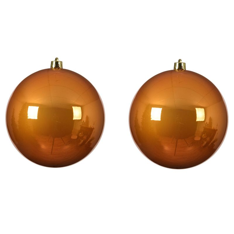 Foto van 2x stuks grote kunststof kerstballen cognac bruin (amber) 20 cm glans - kerstbal