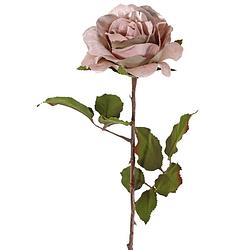 Foto van Top art kunstbloem roos glamour - oud roze - satijn - 61 cm - kunststof steel - decoratie bloemen - kunstbloemen