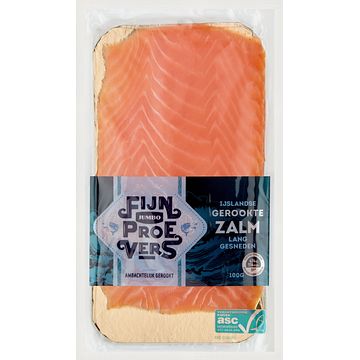 Foto van Jumbo fijnproevers ijslandse gerookte zalm lang gesneden 100g