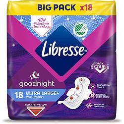 Foto van Libresse goodnight maandverbanden ultra large+ with wings big pack 18 stuks bij jumbo