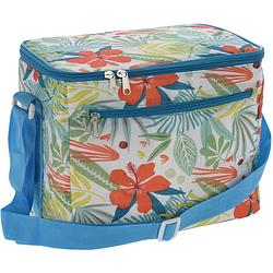 Foto van Kleine koeltas voor lunch tropical flowers blauw/creme 30 x 20 x 25 cm 12 liter - koeltas