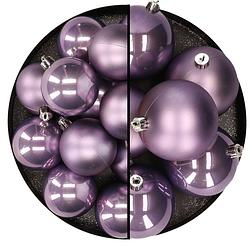 Foto van 18x stuks kunststof kerstballen lila paars 6 en 8 cm - kerstbal