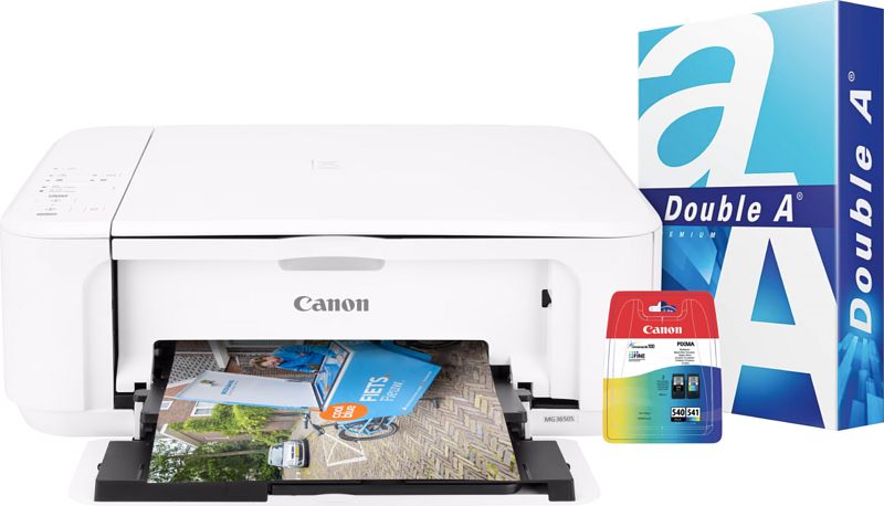 Foto van Canon pixma mg3650s wit + 1 set extra inkt + 500 vellen a4 papier