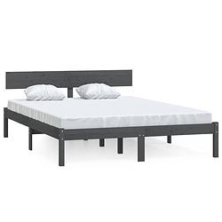 Foto van The living store bedframe hout - modern - slaapkamermeubilair - afmetingen- 206.5 x 205.5 x 70 cm - ken- grijs -