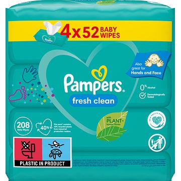 Foto van 2+1 gratis | pampers fresh clean babydoekjes 4 verpakkingen = 208 doekjes aanbieding bij jumbo