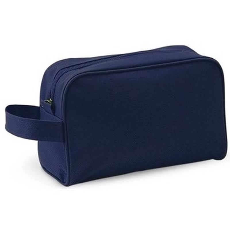 Foto van Toilettas/make-up tas navy met handvat 21,5 cm voor heren/dames - reis toilettassen/make-up etui - handbagage