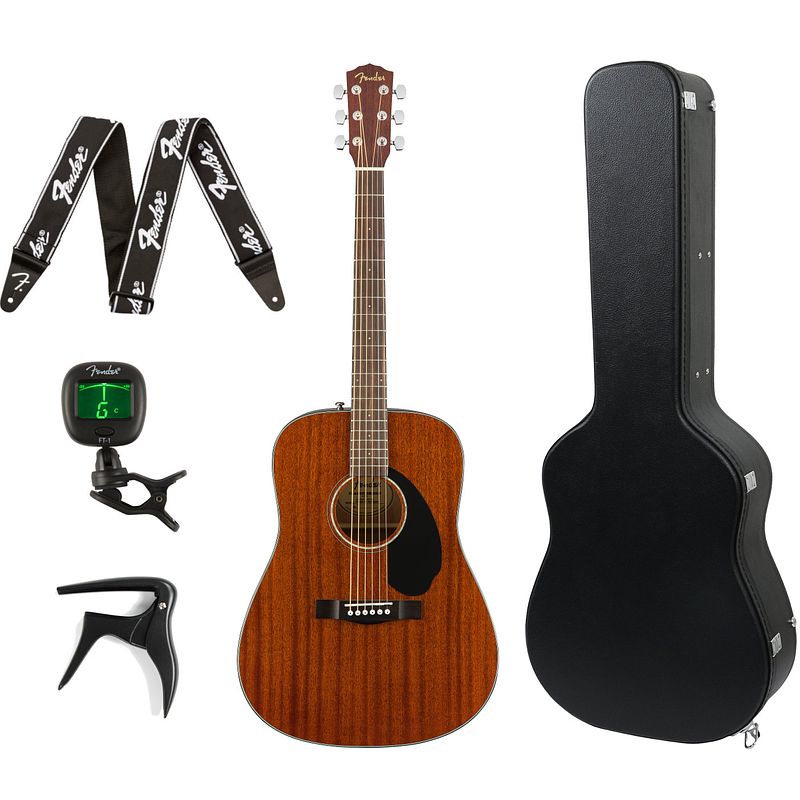 Foto van Fender cd-60s all mahogany akoestische westerngitaar + koffer + accessoires