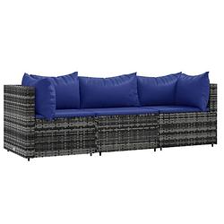 Foto van Vidaxl 3-delige loungeset met kussens poly rattan grijs