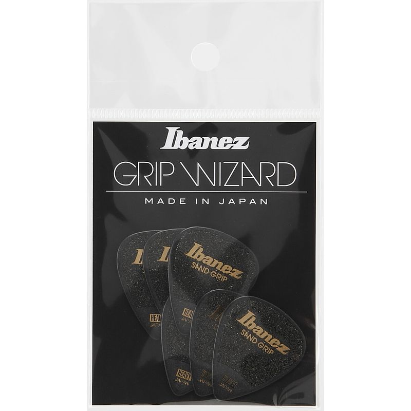 Foto van Ibanez ppa14hsgbk grip wizard series sand grip plectrumset 6-pack teardrop zwart heavy