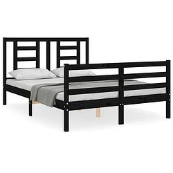 Foto van The living store bedframe massief grenenhout - zwart - 205.5 x 145.5 x 100 cm - multiplex lattenbodem