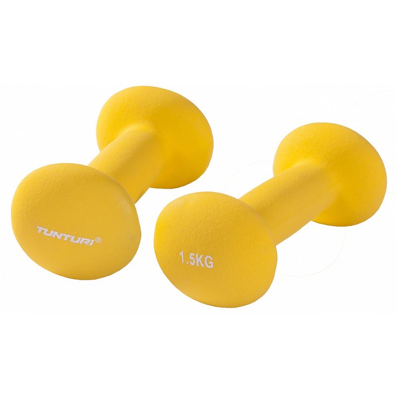 Foto van Tunturi dumbbells neopreen 2 x 1,5 kg geel