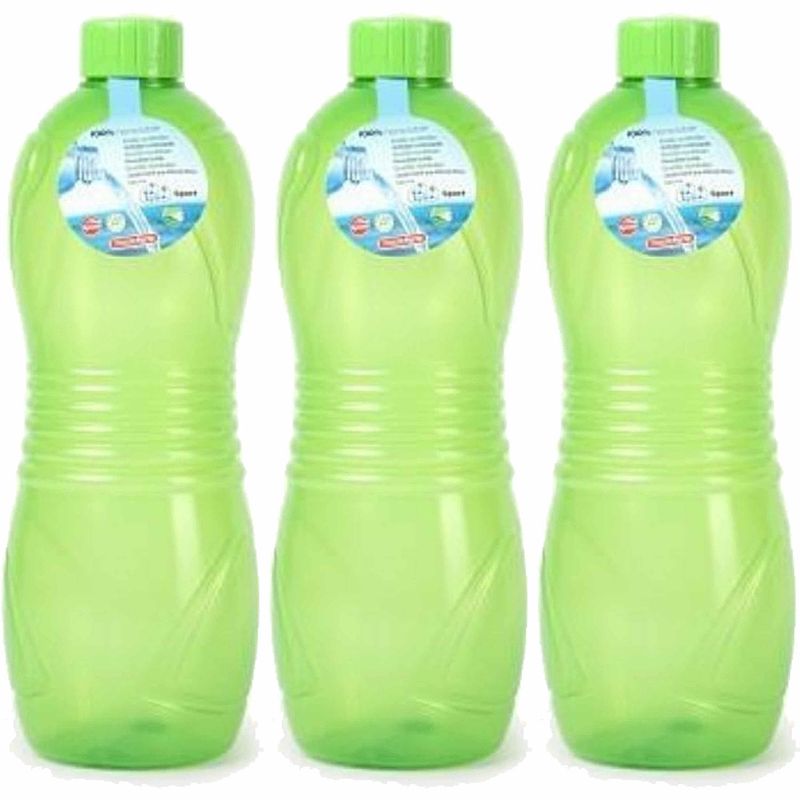 Foto van Plasticforte drinkfles/waterfles/bidon - 3x - 1000 ml - transparant/groen - kunststof - drinkflessen