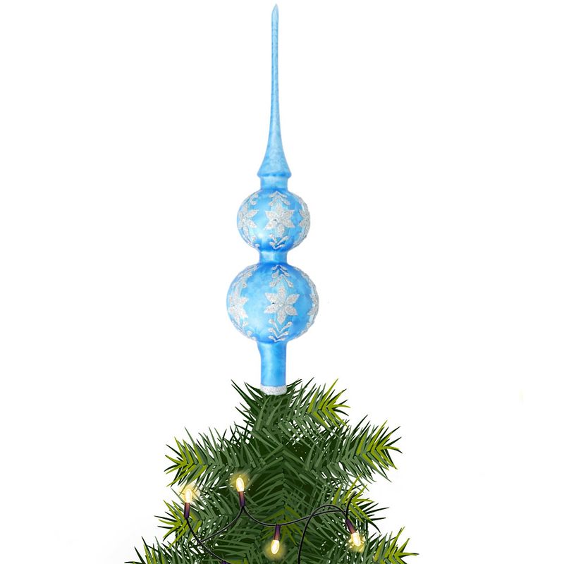 Foto van Kerst piek van glas blauw gedecoreerd h30 cm - kerstboompieken