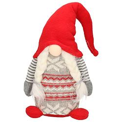 Foto van Pluche gnome/dwerg decoratie pop/knuffel rood/grijs vrouwtje 45 x 14 cm - kerstman pop