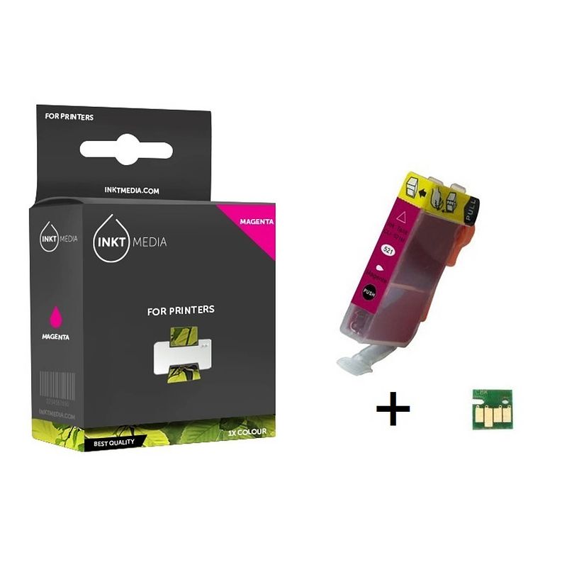 Foto van Inktmedia® -navulinkt - geschikt canon cli-521m inktcartridge magenta met chip - navul inkt - refill inkt