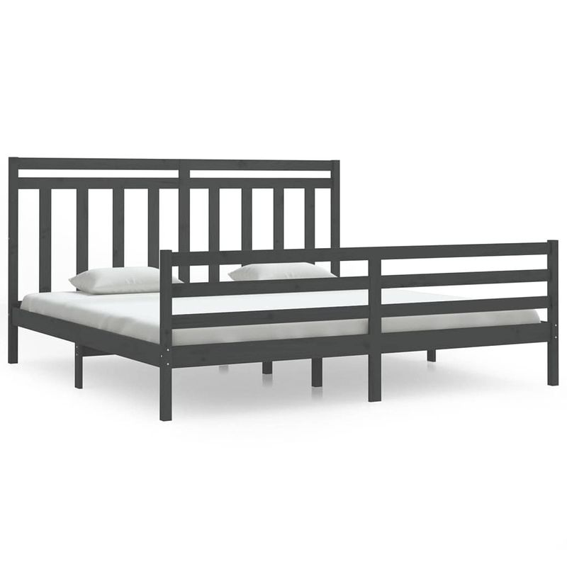 Foto van The living store bedframe grenenhout - grijs - 205.5 x 205.5 x 69.5 cm - multiplex lattenbodem