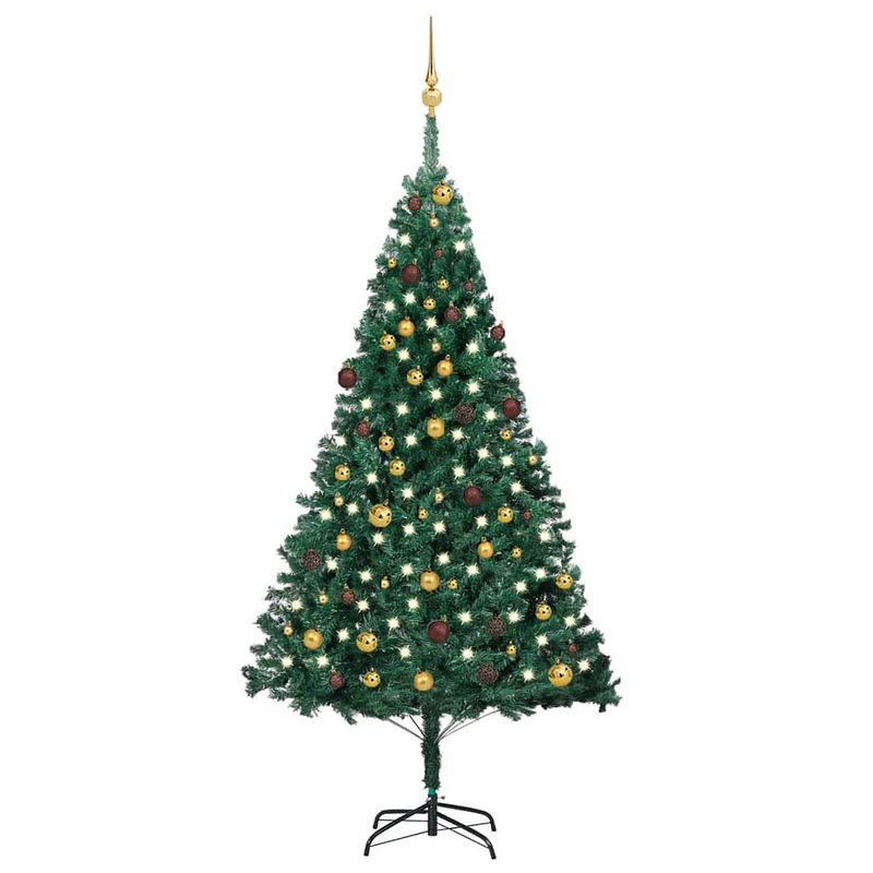 Foto van Vidaxl kunstkerstboom met led's en kerstballen 210 cm pvc groen