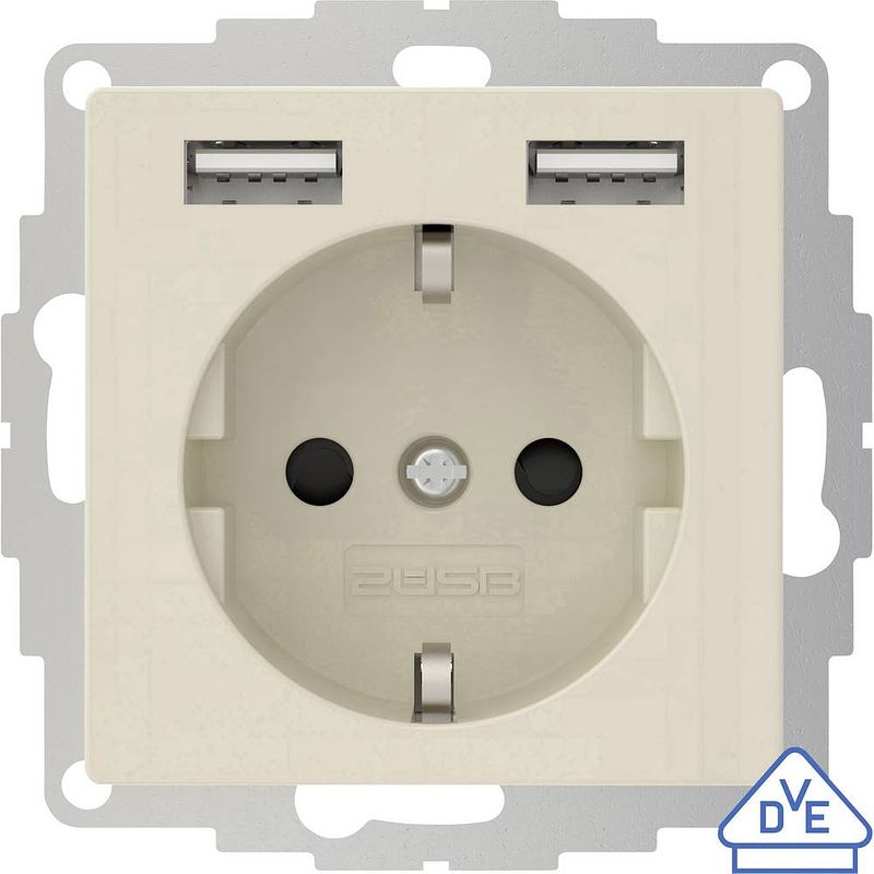 Foto van 2usb 2u-449290 inbouwstopcontact vde, met usb, kinderbeveiliging ip20 crème-wit, glanseffect