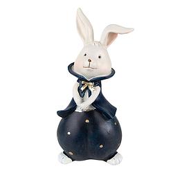 Foto van Clayre & eef beeld konijn 9x8x21 cm blauw wit kunststof woonaccessoires beeld decoratie decoratieve accessoires blauw