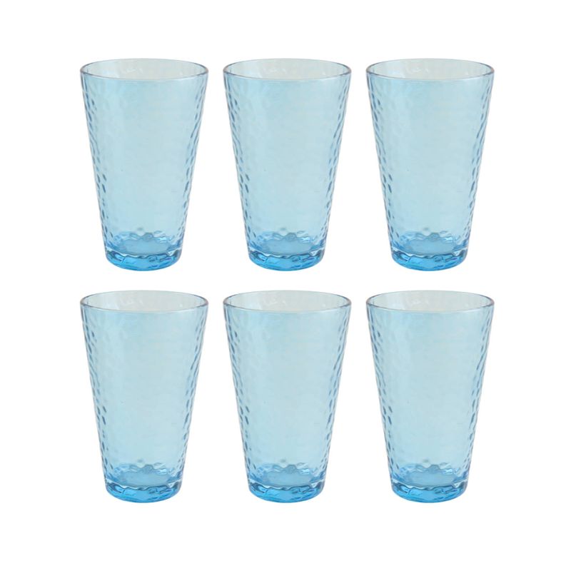 Foto van Otix waterglazen - longdrink glazen - set van 6 - stapelbaar - 300ml - gehamerd glas - rookglas - blauw